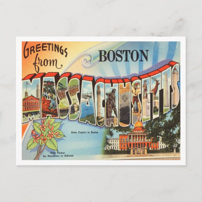 Greetings from Boston, Massachusetts Travel Postcard (Front)