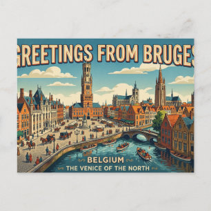 Greetings from Bruges Vintage Travel Postcard