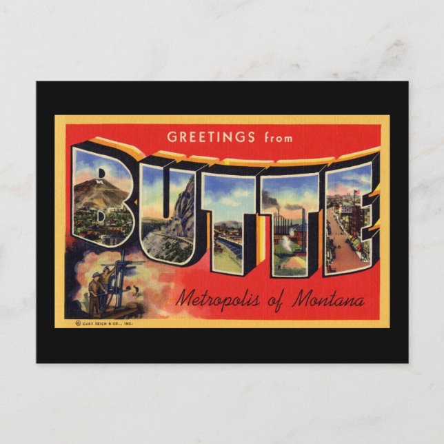 Greetings from Butte Metropolis of Montana Postcard (Front)
