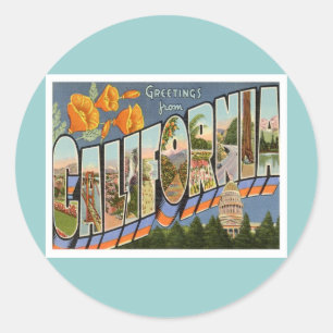 Greetings From California Classic Round Sticker