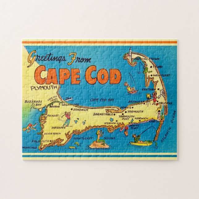 Greetings From Cape Cod 11x14 Map Jigsaw Puzzle (Horizontal)