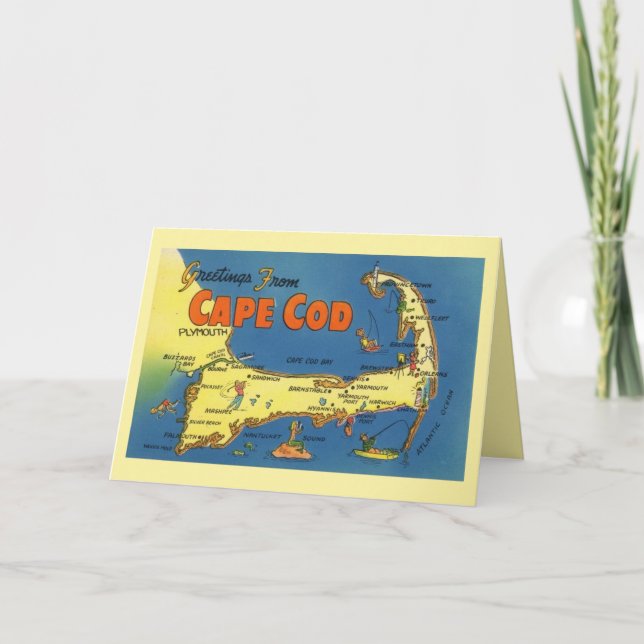 Greetings From Cape Cod Map Note Card (Front)