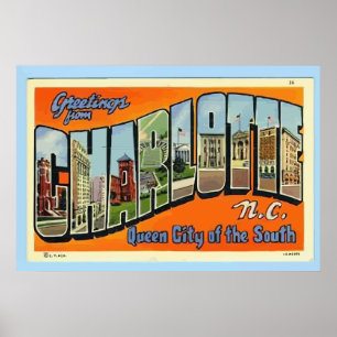 Greetings From Charlotte N.C. , Vintage Poster
