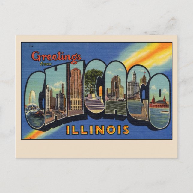 Greetings from Chicago, Illinois Landmarks Vintage Postcard (Front)