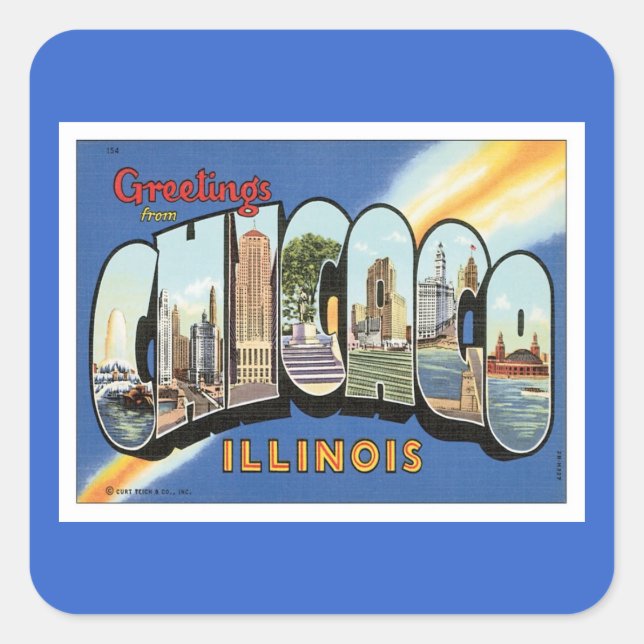 Greetings From Chicago Illinois Square Sticker (Front)