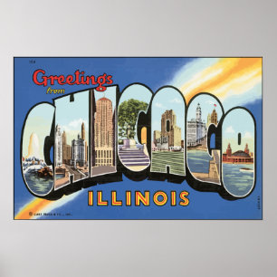 Greetings From Chicago Illinois, Vintage Poster