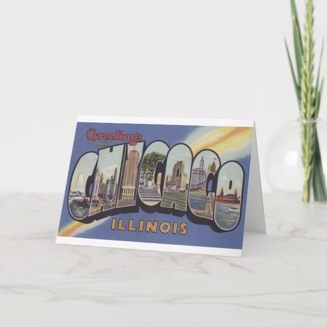 Greetings from Chicago Large Letter vintage theme Card (Front)