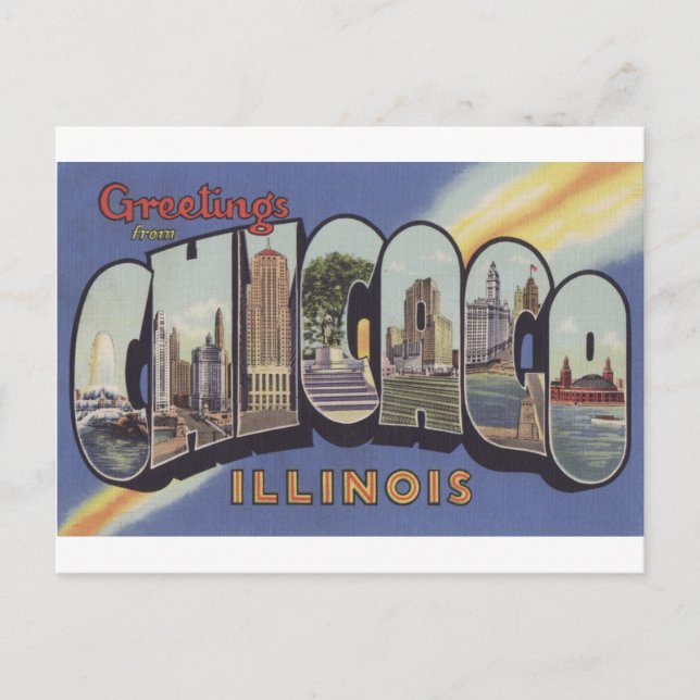 Greetings from Chicago Large Letter vintage theme Postcard (Front)