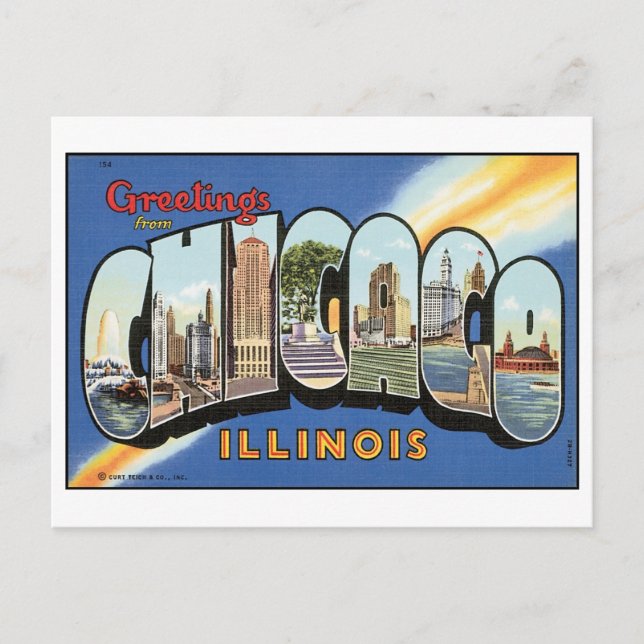 Greetings From Chicago Vintage Postcard (Front)