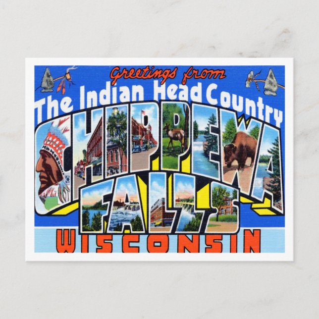 Greetings from Chippewa Falls, Wisconsin Travel Postcard (Front)