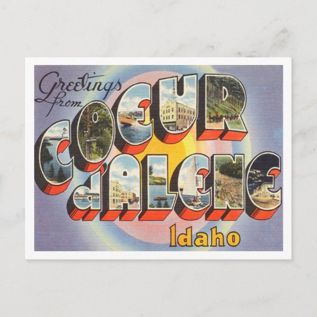 Greetings from Coeur d'Alene, Idaho Vintage Travel Postcard (Front)