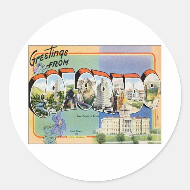 Greetings From Colorado CO Classic Round Sticker (Front)