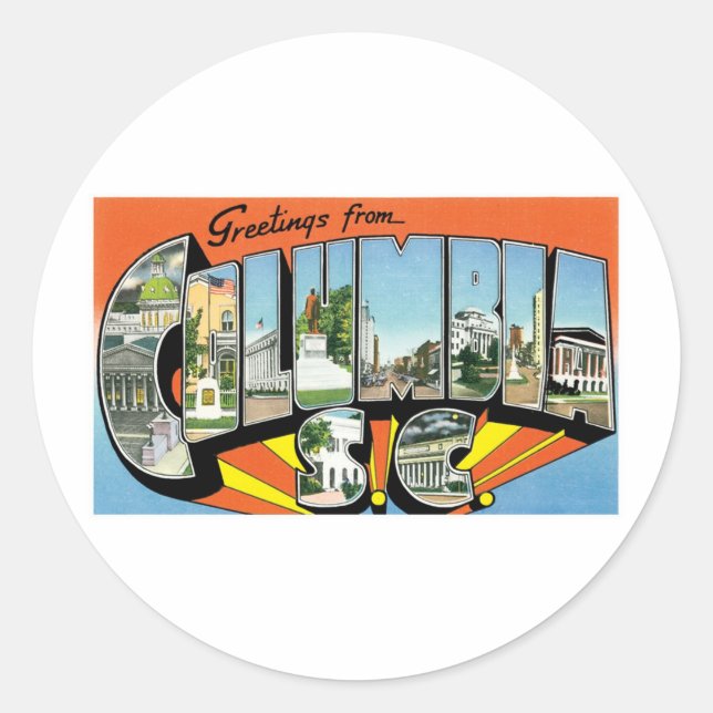 Greetings from Columbia, SC Classic Round Sticker (Front)