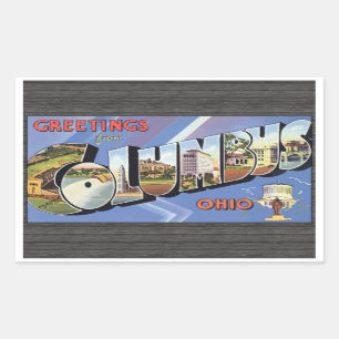 Greetings From Columbus Ohio, Vintage Rectangular Sticker