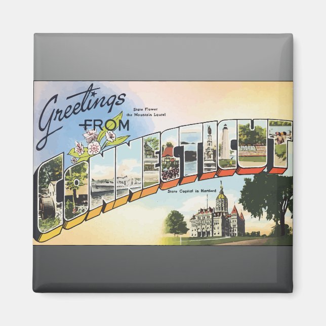 Greetings From Connecticut, Vintage Magnet (Front)