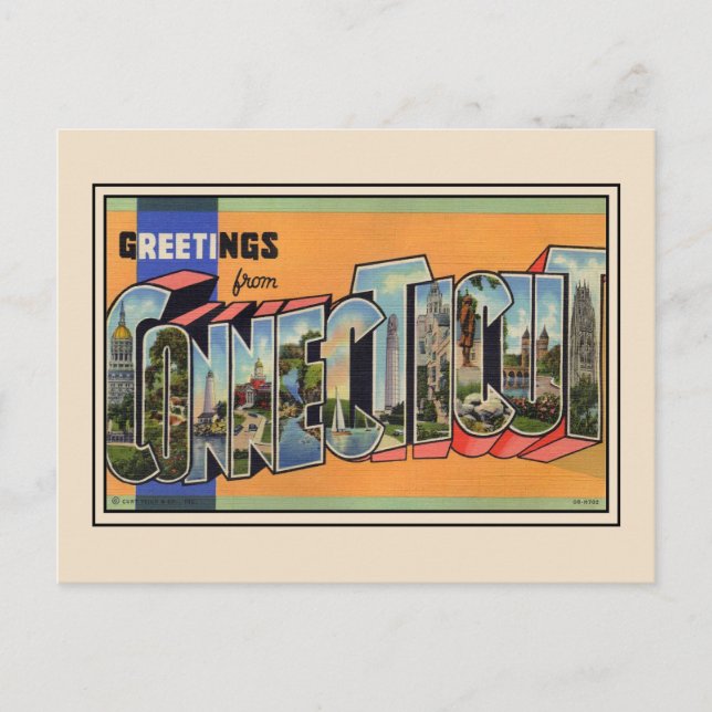 Greetings from Connecticut Vintage Postcard (Front)