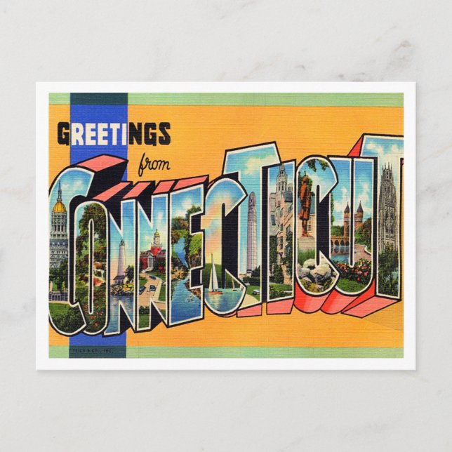 Greetings from Connecticut Vintage Travel Postcard (Front)