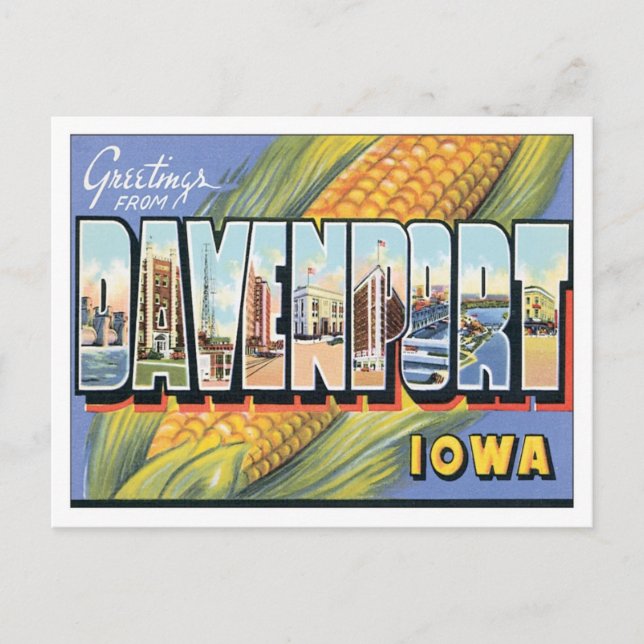 Greetings From Davenport Iowa USA Postcard (Front)