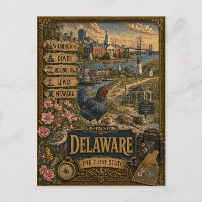 Greetings From Delaware | Vintage Retro Art Postcard (Front)