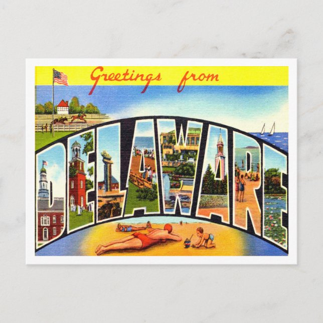 Greetings from Delaware Vintage Travel Postcard (Front)