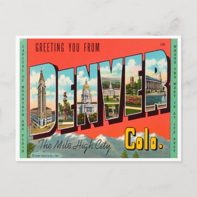 Greetings from Denver, The Mile High City Colorado Postcard (Front)