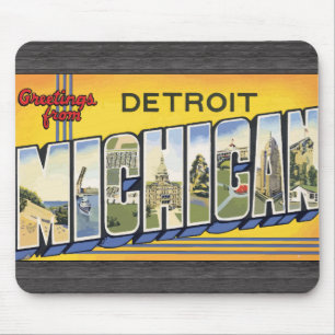 Greetings From Detroit Michigan, Vintage Mouse Mat