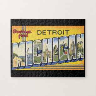 Greetings from Detroit Michigan_Vintage Travel Jigsaw Puzzle