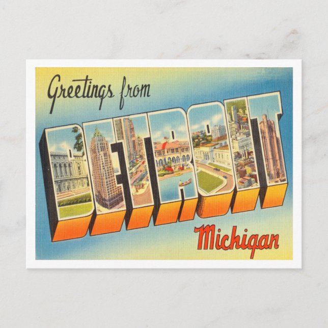 Greetings from Detroit, Michigan Vintage Travel Postcard (Front)