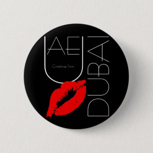 Greetings from Dubai UAE Red Lipstick Kiss 6 Cm Round Badge