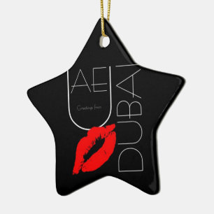 Greetings from Dubai UAE Red Lipstick Kiss Ceramic Tree Decoration