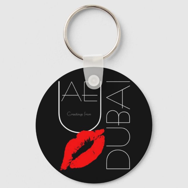 Greetings from Dubai UAE Red Lipstick Kiss Key Ring (Front)