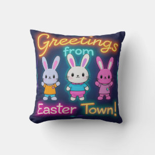 Greetings from Easter Town Colourful Bunnies Cushion