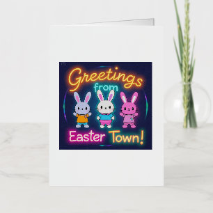 Greetings from Easter Town Colourful Bunnies Foil Greeting Card