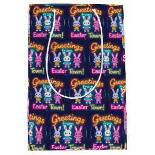 Greetings from Easter Town Colourful Bunnies Medium Gift Bag