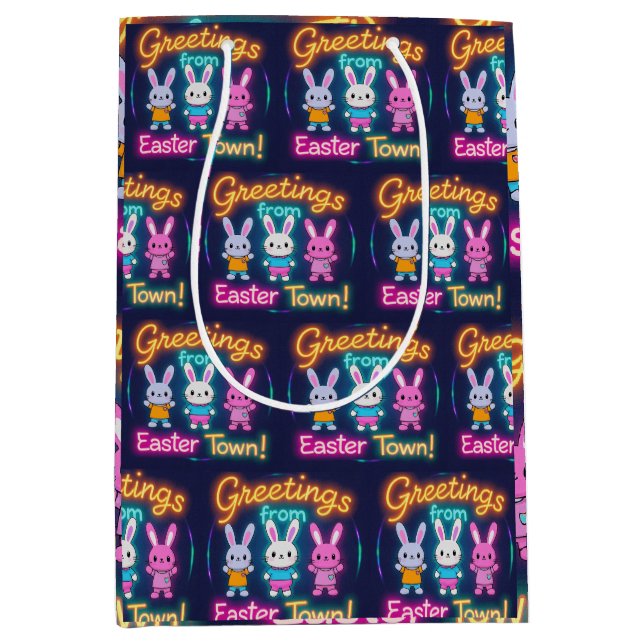 Greetings from Easter Town Colourful Bunnies Medium Gift Bag (Front)