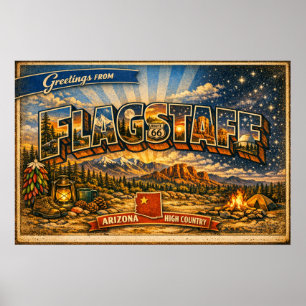 Greetings From Flagstaff Vintage Postcard Poster