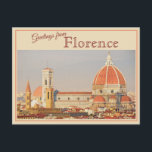 Greetings From Florence, Italy Vintage Postcard<br><div class="desc">A retro postcard of Florence, Italy. The incredible duomo, or cathedral, in Florence in stunning. Florence, known for their art and advancement during the Renaissance, is still home to incredible art, in all forms, from architecture to paintings to statues. This design makes a great souvenir for those who have already...</div>