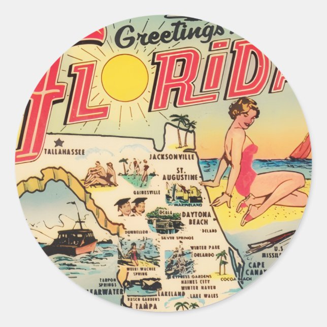 Greetings From Florida Classic Round Sticker (Front)