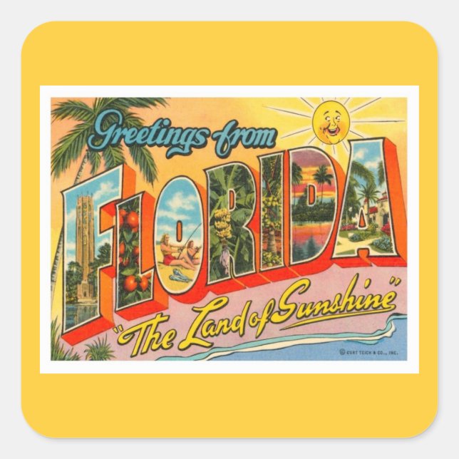 Greetings From Florida Square Sticker (Front)