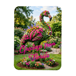 Greetings from Florida Tropical Flamingo Topiary  Magnet