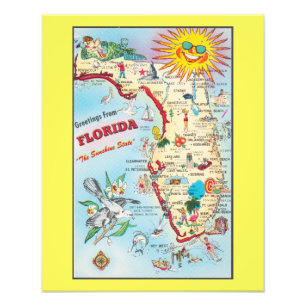 Greetings from Florida, vintage map, Photo Print