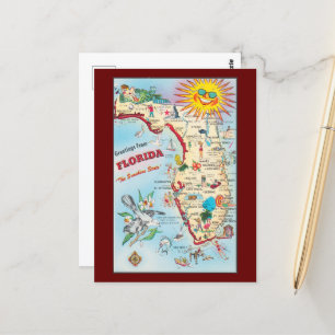 Greetings from Florida, vintage map, Postcard