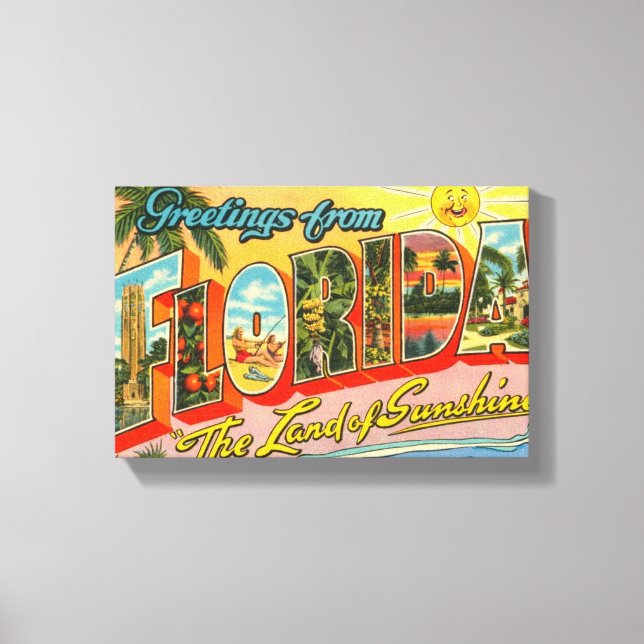Greetings From Florida Vintage Postcard Canvas Print (Front)