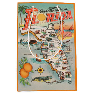 Greetings from Florida vintage travel map Medium Gift Bag
