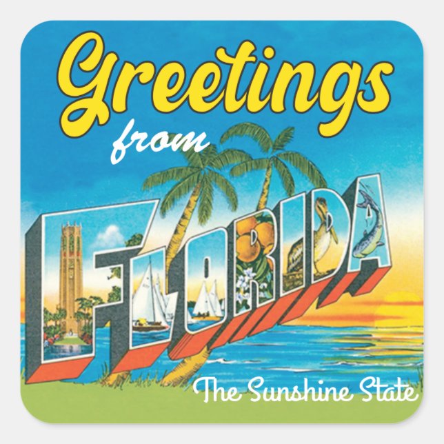 Greetings from Florida vintage travel Square Sticker (Front)