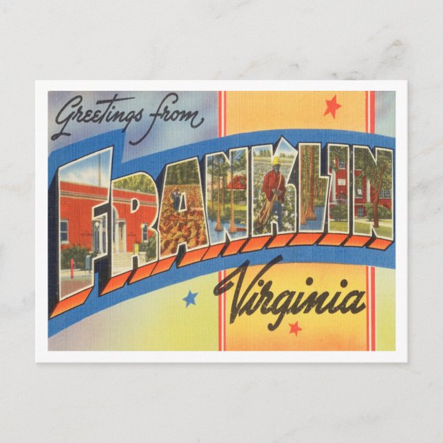 Greetings from Franklin, Virginia Vintage Travel Postcard (Front)