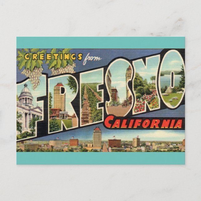 Greetings from Fresno Ca. Travel Postcard (Front)