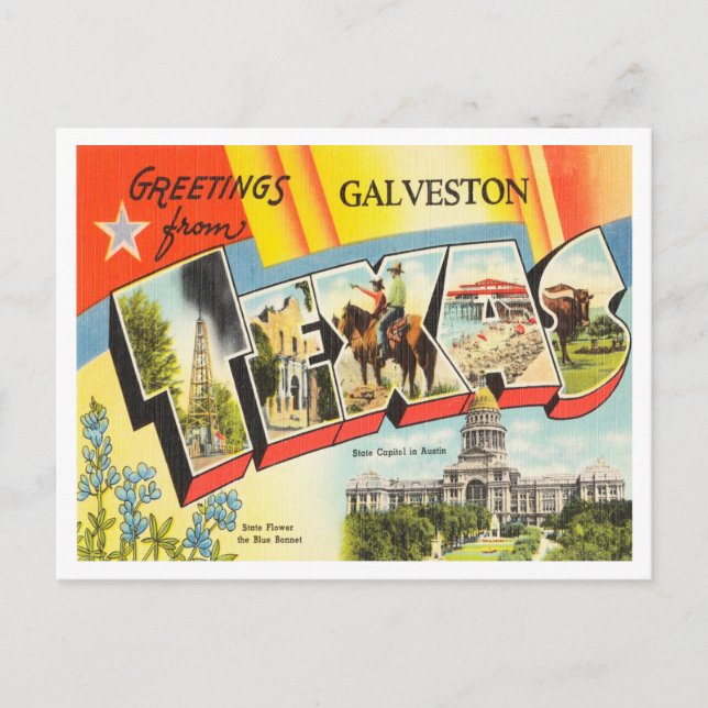 Greetings from Galveston, Texas Vintage Travel Postcard (Front)