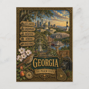 Greetings From Georgia Vintage Retro Art Postcard