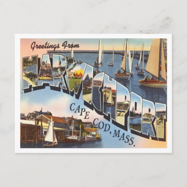 Greetings from Harwichport, Cape Cod, Mass. Travel Postcard (Front)